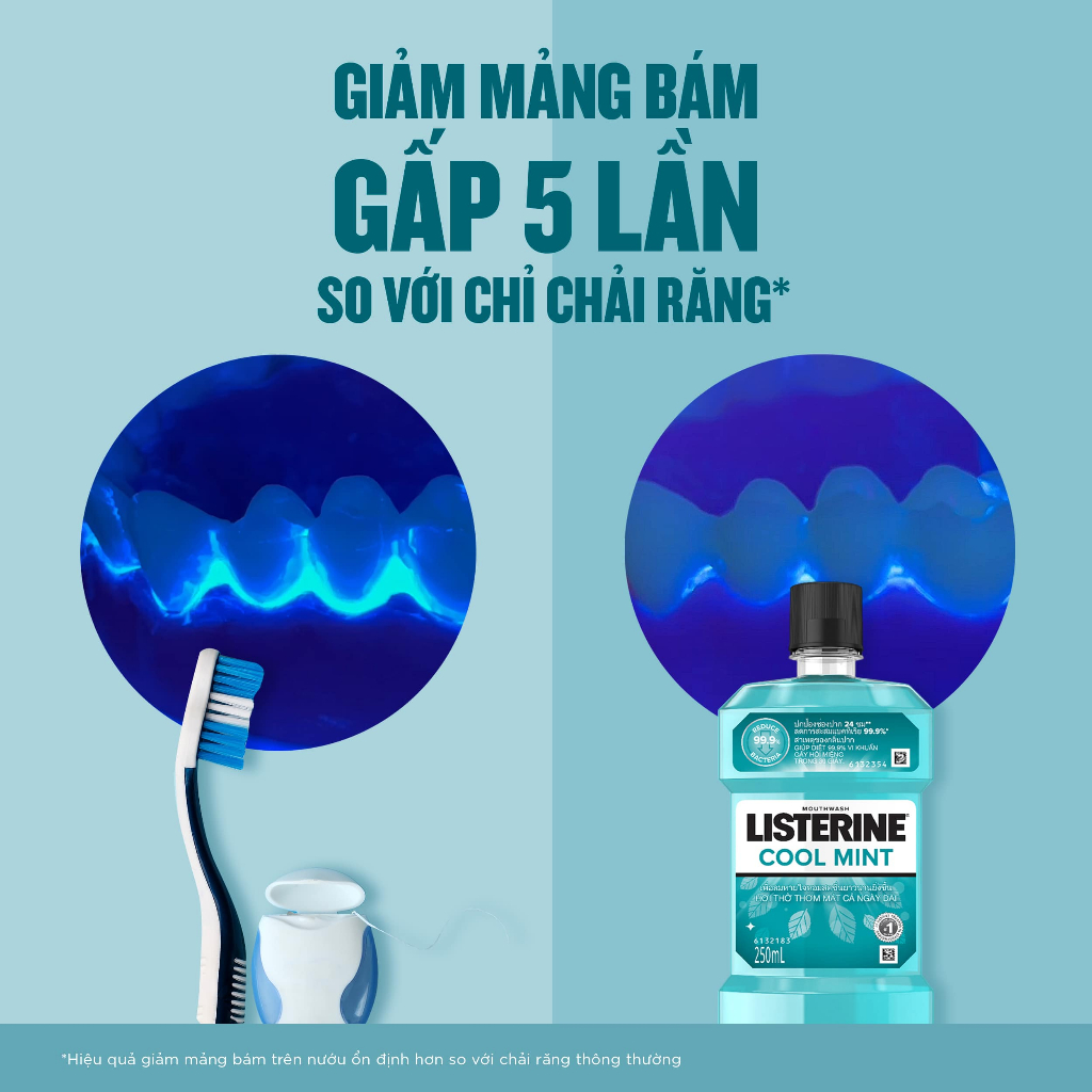 Nước súc miệng không cay giúp hơi thở thơm mát Listerine Cool Mint Zero Alcohol - Dung tích 100ml