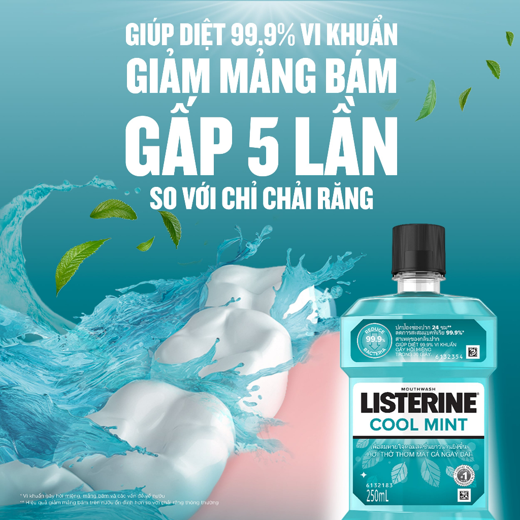 Nước súc miệng không cay giúp hơi thở thơm mát Listerine Cool Mint Zero Alcohol - Dung tích 100ml