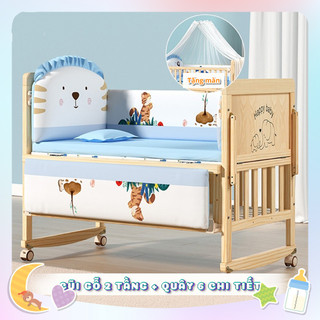 Nôi cũi gỗ cho trẻ em kèm đệm, quây, màn, gối kích thước 10590cm, quây cũi cho bé 6 chi tiết, cũi gỗ cho bé