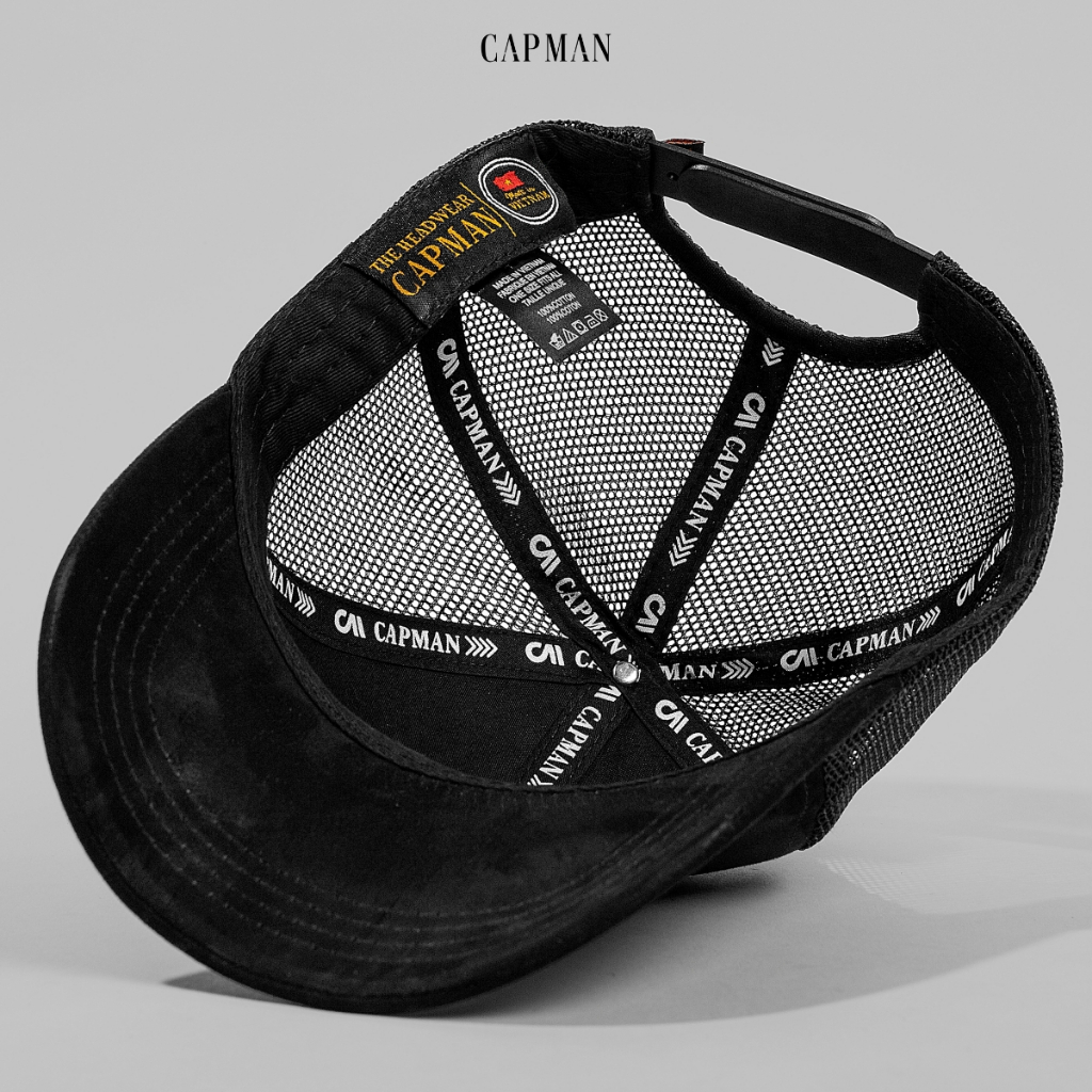 Mũ lưỡi trai màu đen alo CAPMAN da lộn phối lưới CM41