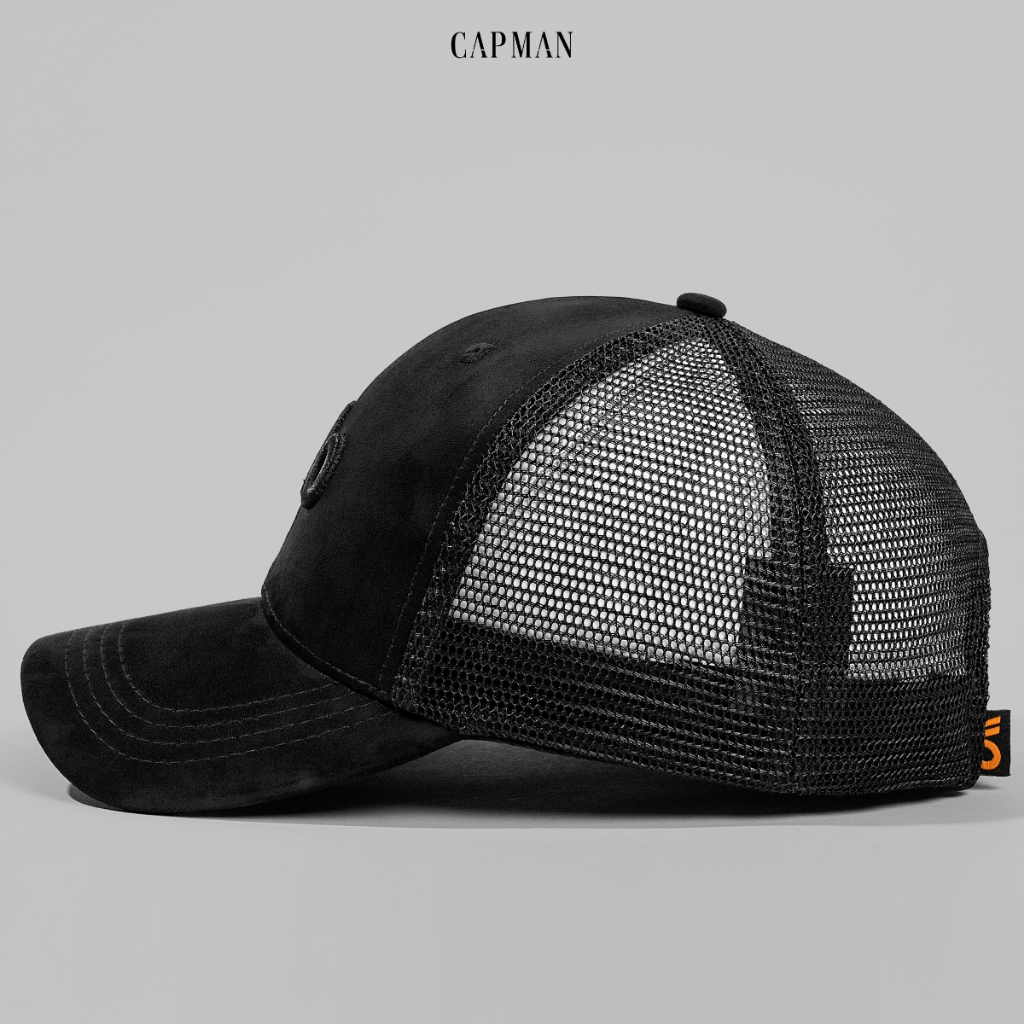 Mũ lưỡi trai màu đen alo CAPMAN da lộn phối lưới CM41