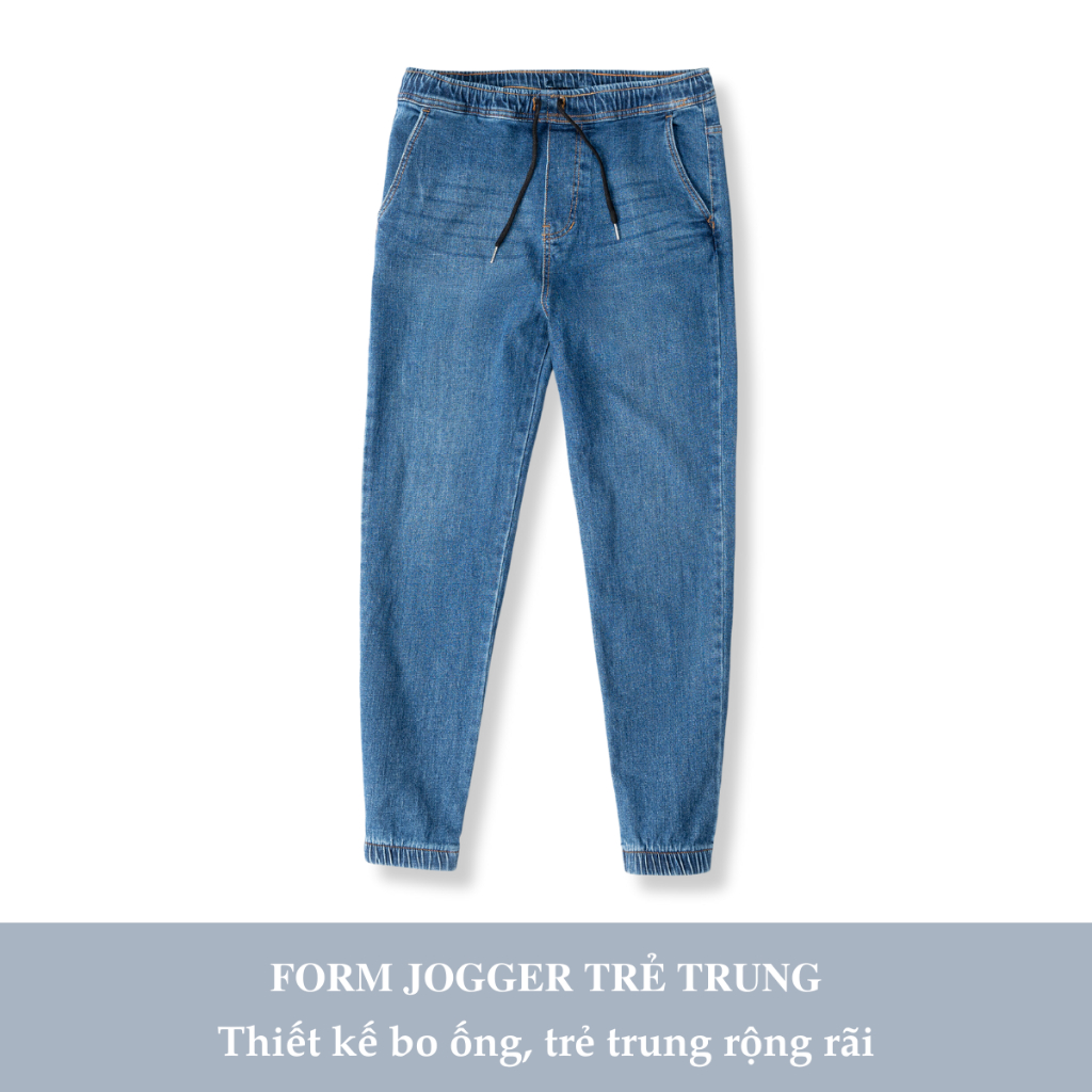 Quần Jogger Jean Nam H90 Dáng Ôm SLimfit Bo Gấu Màu Xanh Chàm Chất Bò Co Giãn Cao Cấp Thoải Mái Vận Động MTRJ007