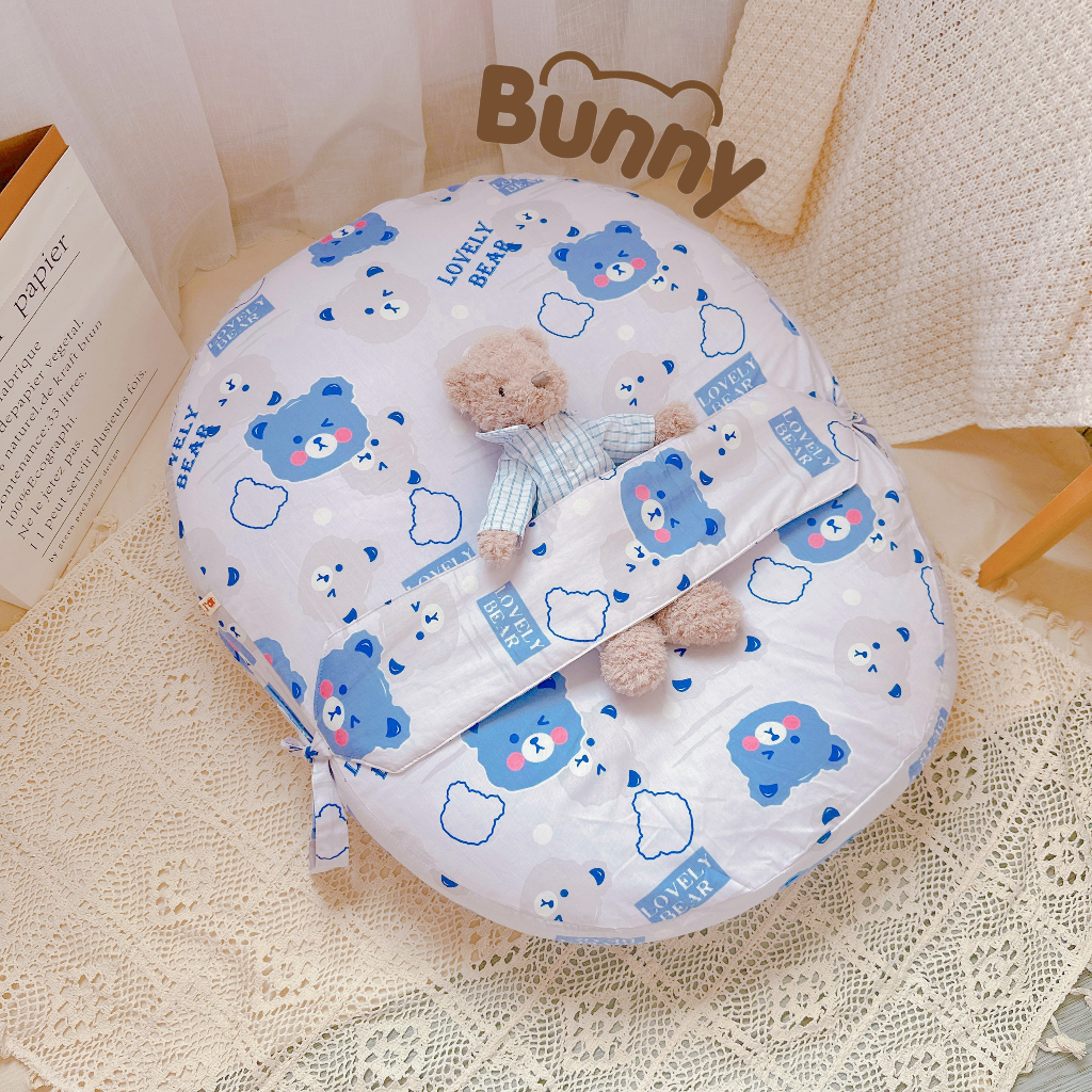 Gối chống trào ngược cho bé KidAndMom Bunny vải Cotton Hàn có đai chống giật mình, nôn trớ cho bé sơ sinh