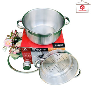 Bộ Nồi Xửng Hấp Inox 430 1 Đáy Dùng Được Cho Bếp Điện Từ