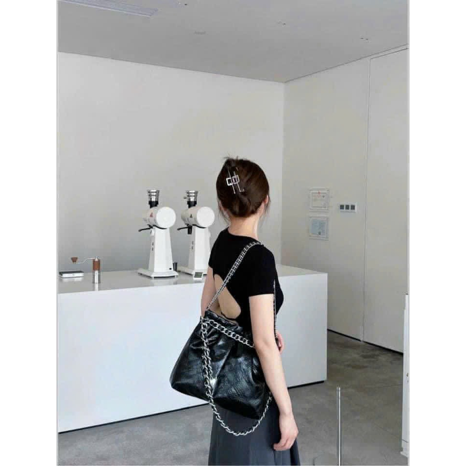 Túi đeo chéo Duo Chain Handle Noir 2 size dây xích bạc