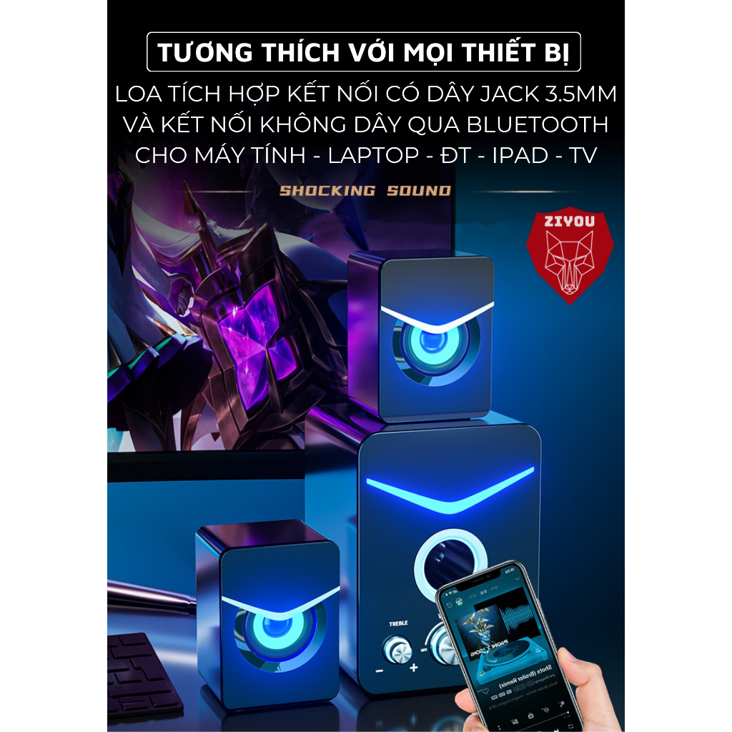 Loa Vi Tính Để Bàn Tích Hợp Bluetooth Ziyou CS20 Âm Thanh 9D Super Bass Cực Căng Nghe Nhạc Siêu Hay