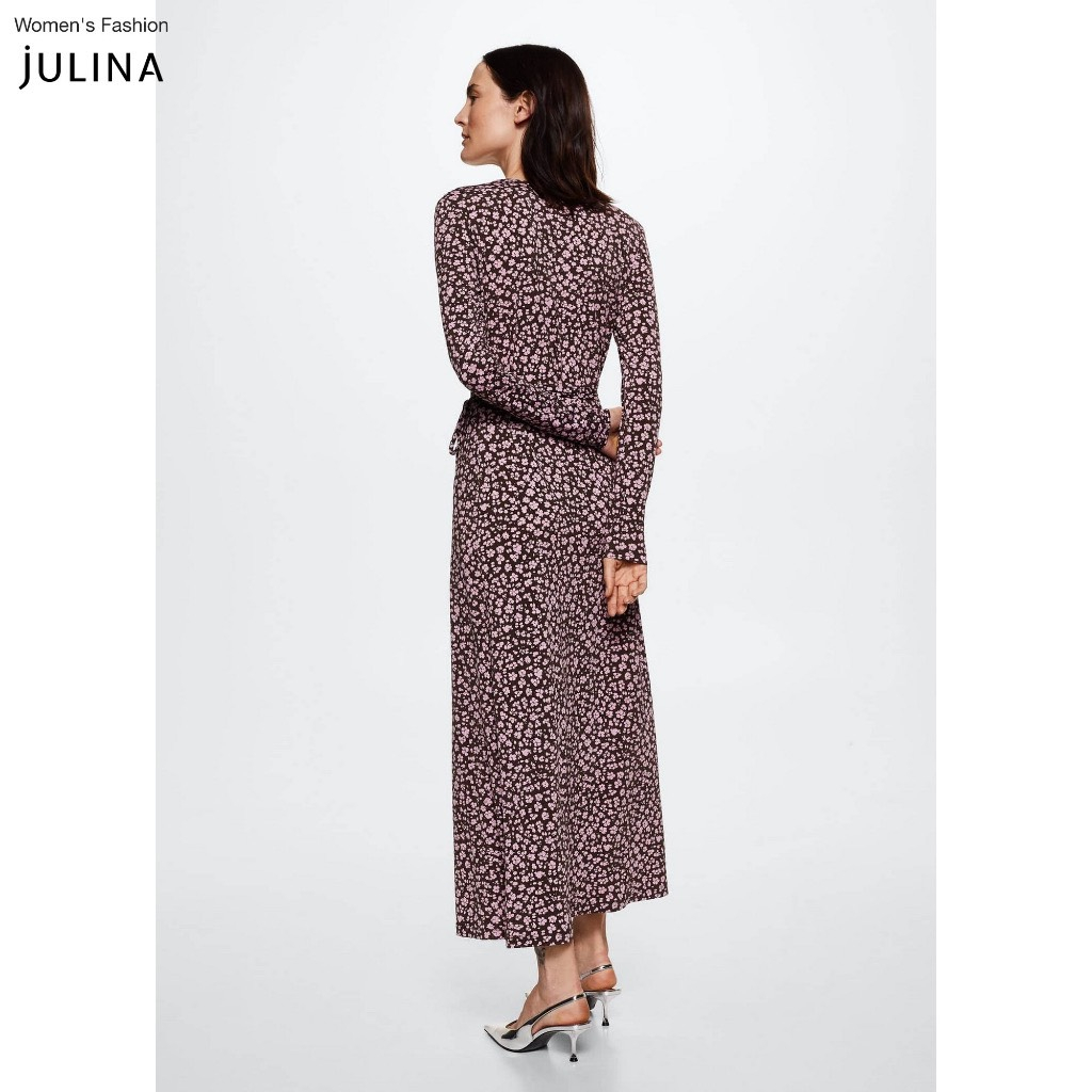 Đầm thun thắt dây cổ chữ v hoa nhí màu tím MNG dư sz S