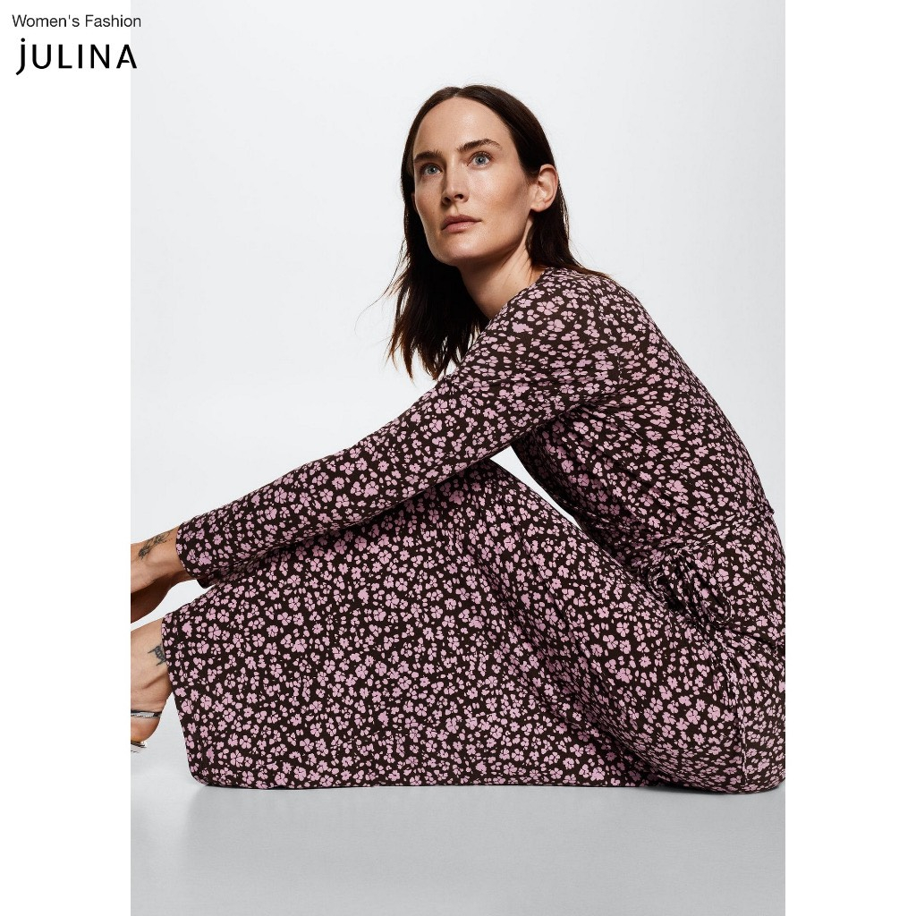 Đầm thun thắt dây cổ chữ v hoa nhí màu tím MNG dư sz S