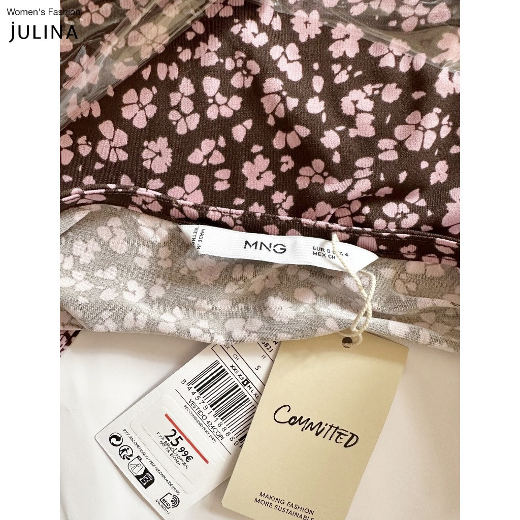 Đầm thun thắt dây cổ chữ v hoa nhí màu tím MNG dư sz S