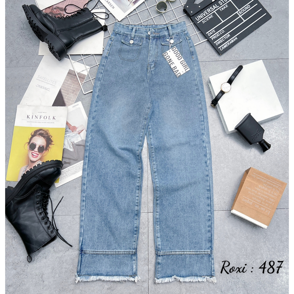 Quần Jean Nữ Dài Lưng Cao Ống Rộng Không Giãn Hot Trend ULZZANG 487 Hình thật shop tự chụp kèm Video