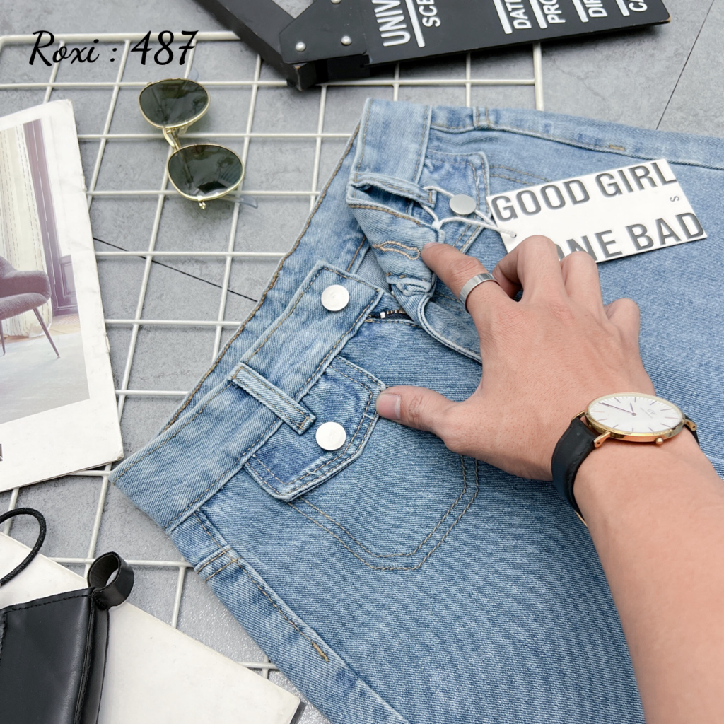 Quần Jean Nữ Dài Lưng Cao Ống Rộng Không Giãn Hot Trend ULZZANG 487 Hình thật shop tự chụp kèm Video