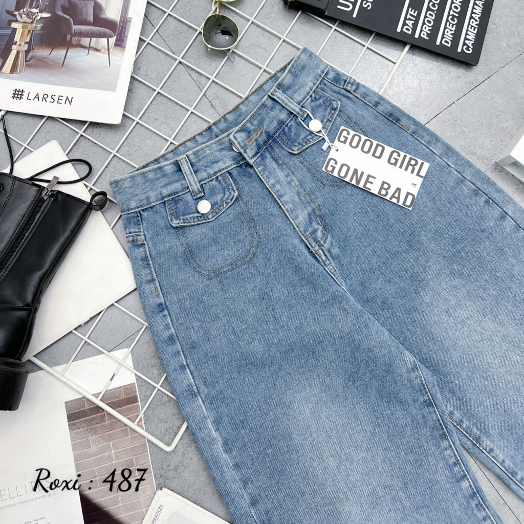 Quần Jean Nữ Dài Lưng Cao Ống Rộng Không Giãn Hot Trend ULZZANG 487 Hình thật shop tự chụp kèm Video