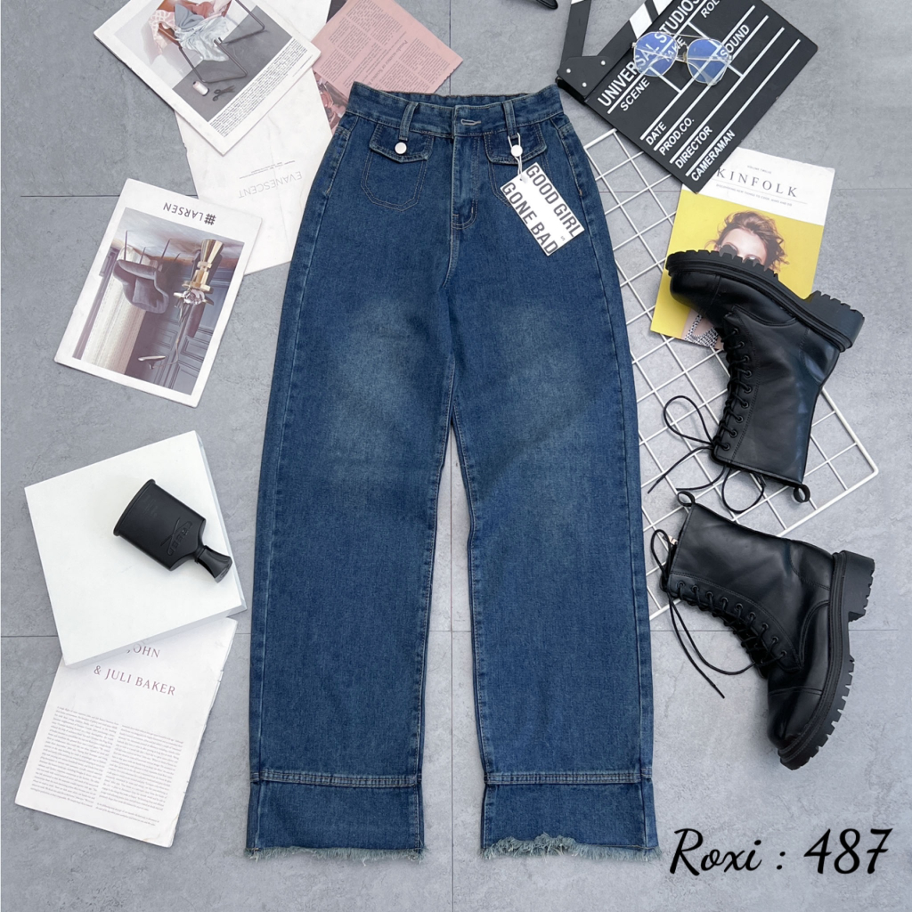 Quần Jean Nữ Dài Lưng Cao Ống Rộng Không Giãn Hot Trend ULZZANG 487 Hình thật shop tự chụp kèm Video