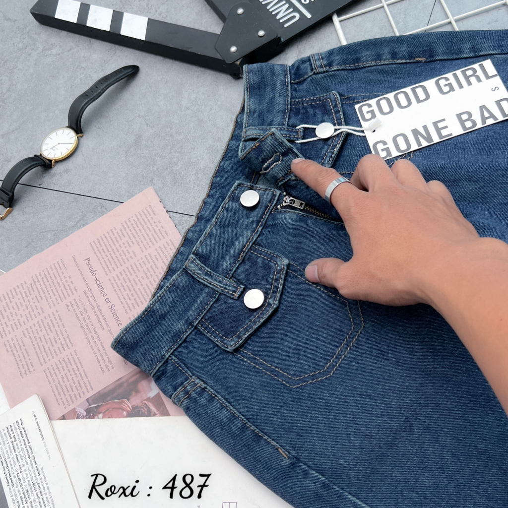 Quần Jean Nữ Dài Lưng Cao Ống Rộng Không Giãn Hot Trend ULZZANG 487 Hình thật shop tự chụp kèm Video