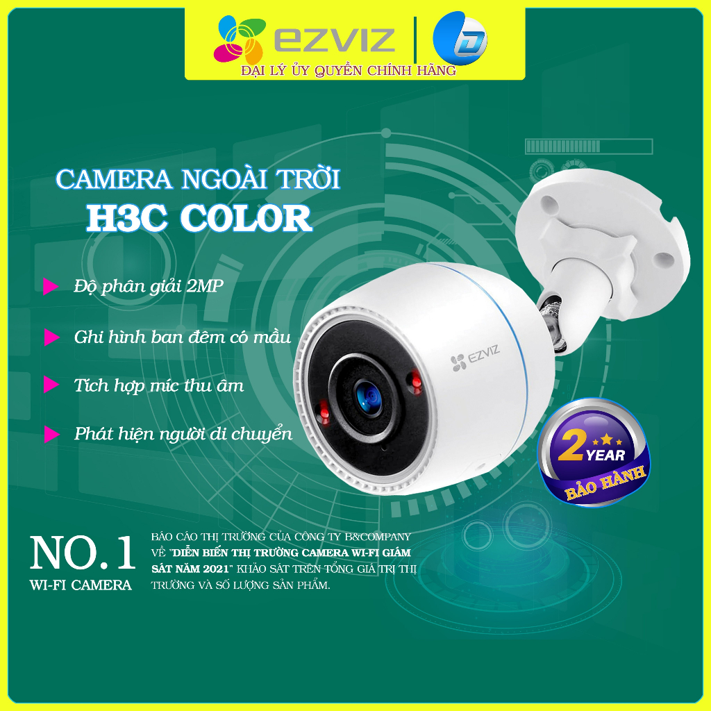 Camera Ezviz AI ngoài trời H3c 2MP/3MP/4MP 2K 2K+ chính hãng, đàm thoại 2 chiều, màu đêm