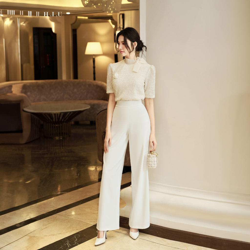 Quần dài nữ ống suông nhẹ Rina Pant H.I.U Fashion , cạp cao trơn vải chéo hàn dáng basic dày dặn HIU design