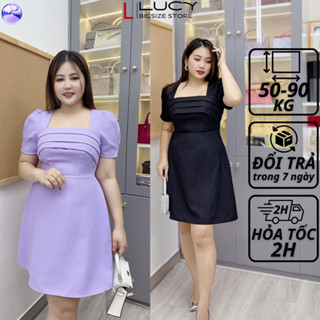 Váy đầm bigsize nữ dự tiệc đi chơi kiểu xếp ly 2 màu chất tafta cao cấp LUCY big size 50 - 90 kg
