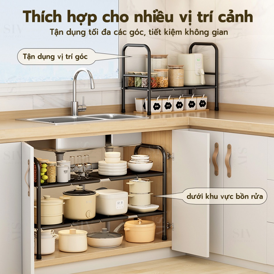 HEINO Kệ Gầm Bồn Rửa Kệ Để Đồ Nhà Bếp Đa Năng Tiện Lợi Khung Inox Kệ Gầm Bồn Rửa có thể mở rộng