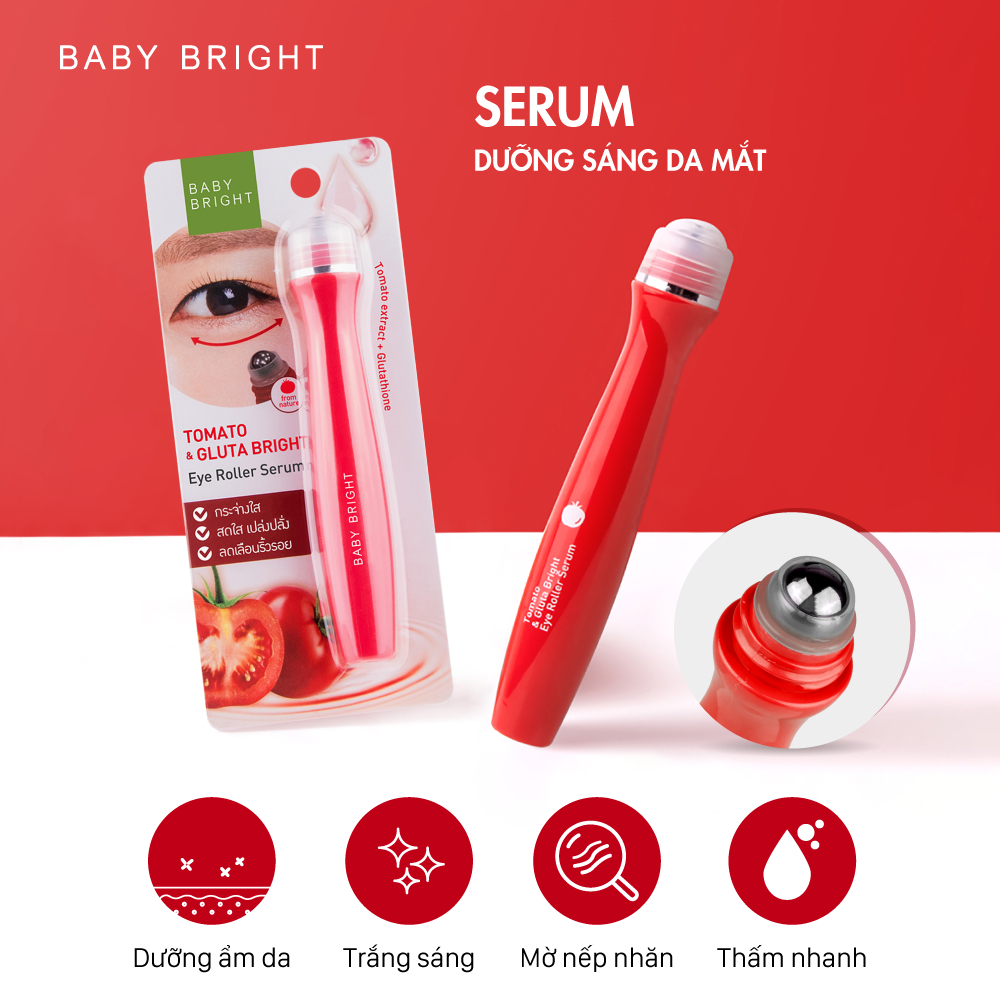 Lăn mắt dưỡng sáng & ngừa thâm Baby Bright Tomato & Gluta Bright Eye Roller Serum 15ml