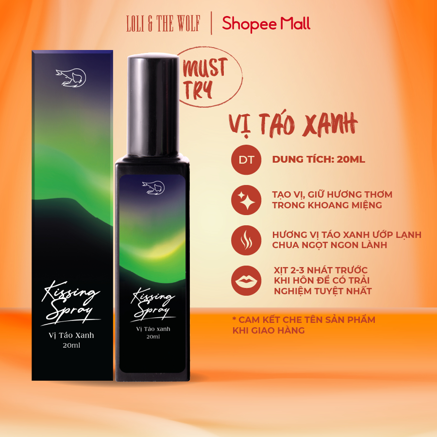 Xịt Thơm Miệng Kissing Spray Loli And The Wolf Hương Táo Xanh Ngọt Thanh The Mát Vị Bạc Hà Chai 20ml