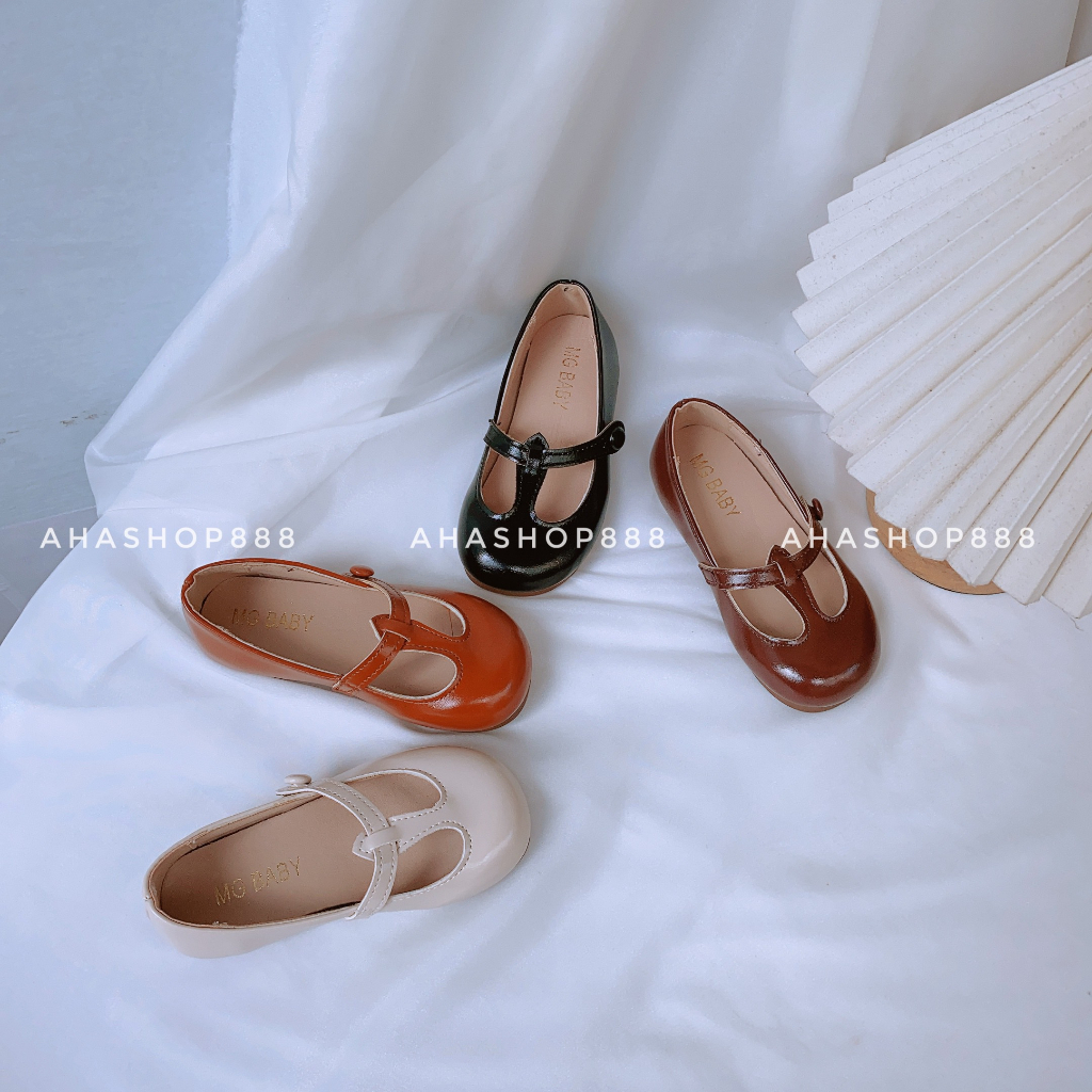 Giày Búp Bê Quai Ngang Vintage Chất Da Bóng Mềm Cho Bé Gái 2-8 Tuổi K209