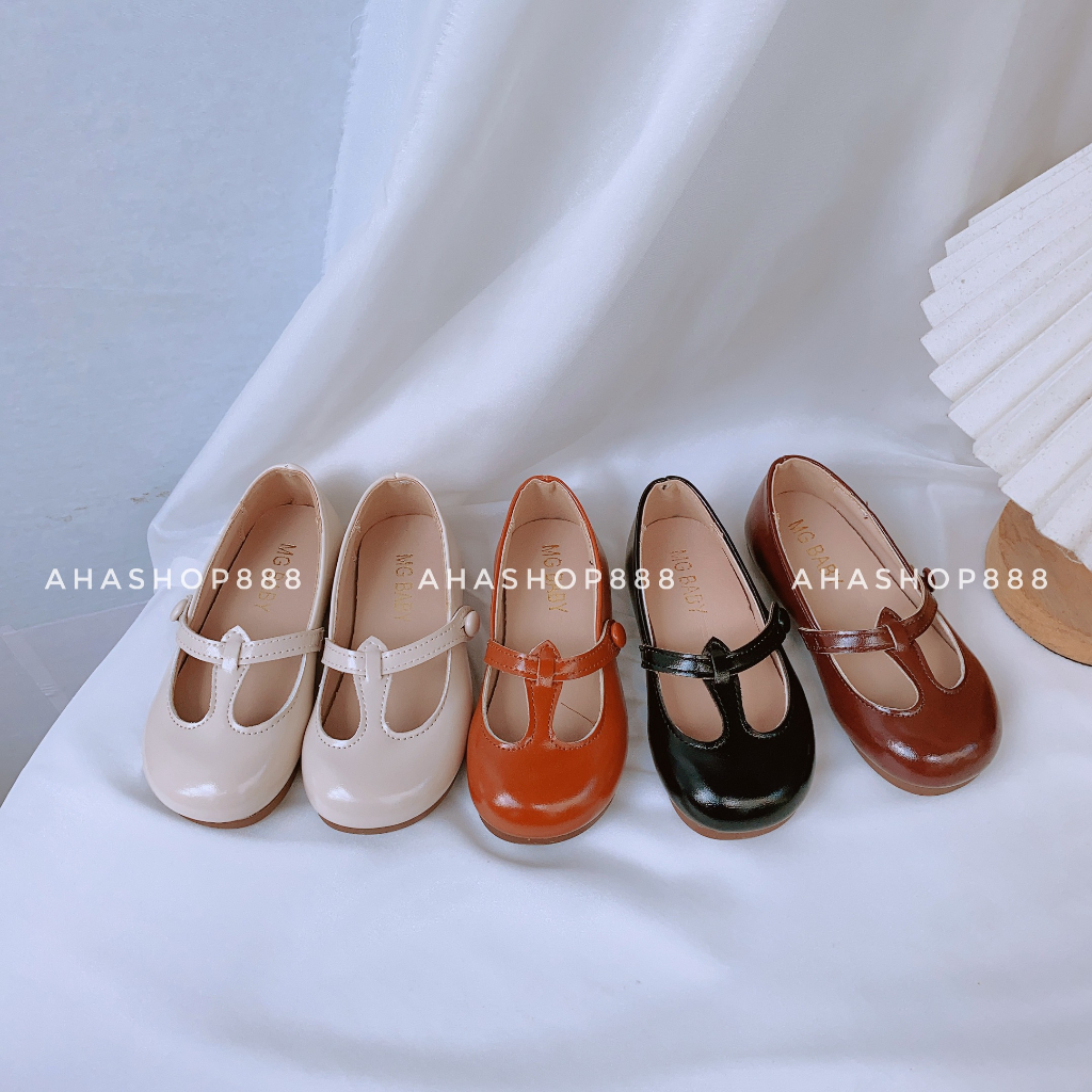 Giày Búp Bê Quai Ngang Vintage Chất Da Bóng Mềm Cho Bé Gái 2-8 Tuổi K209