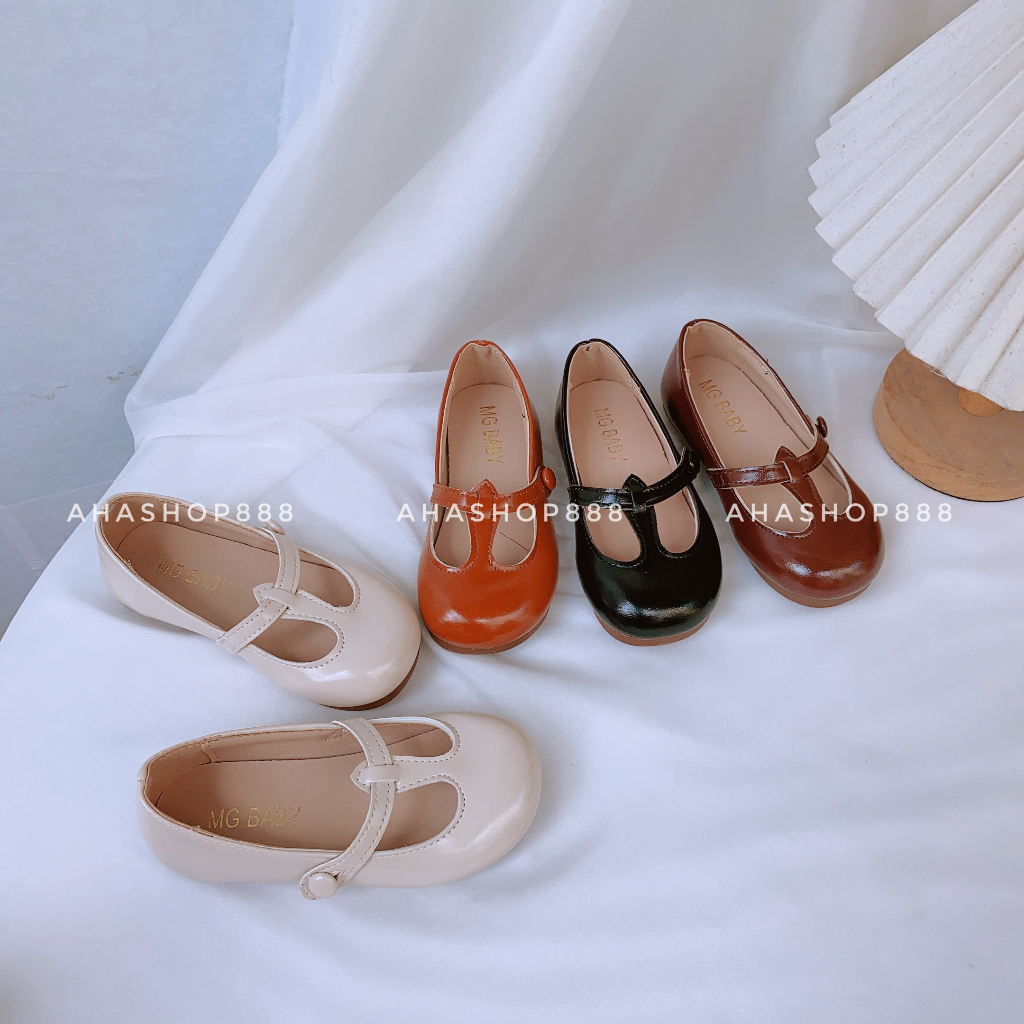 Giày Búp Bê Quai Ngang Vintage Chất Da Bóng Mềm Cho Bé Gái 2-8 Tuổi K209