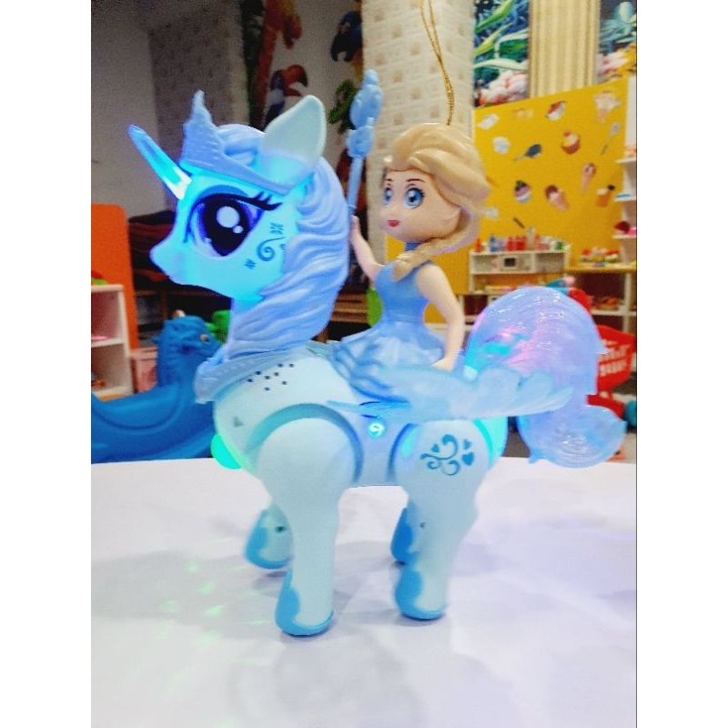 Đồ chơi công chúa Elsa cưỡi ngựa Pony cầm trượng cực đẹp, có đèn có nhạc