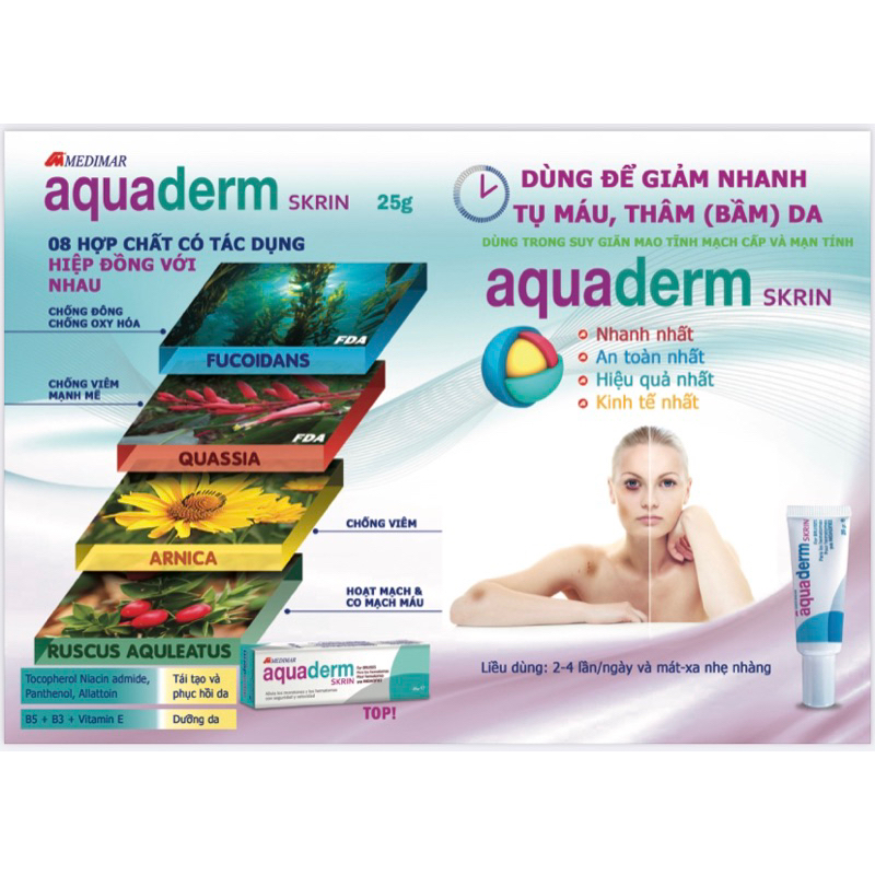 CHÍNH HÃNG | AQUADERM SKRIN kem bôi tan bầm tím 25g - Hy Lạp