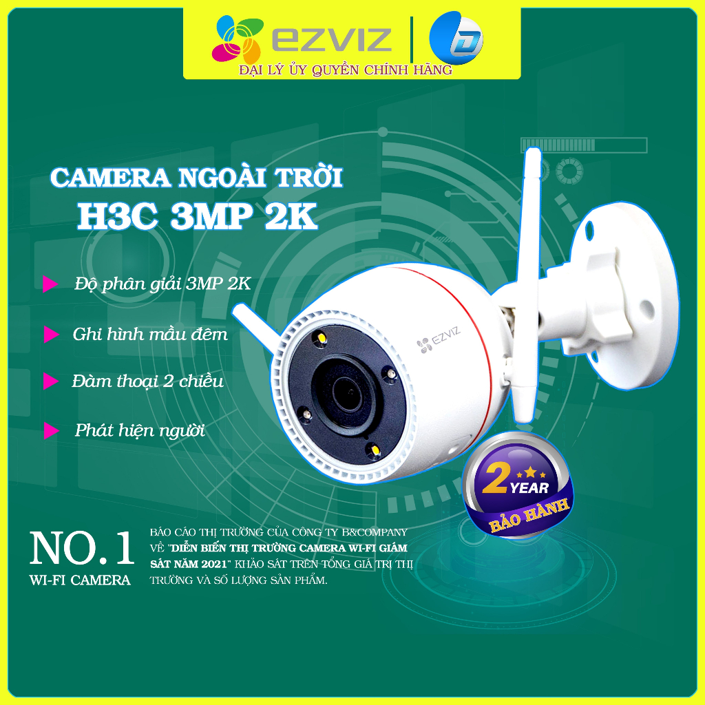 Camera Ezviz AI ngoài trời H3c 2MP/3MP/4MP 2K 2K+ chính hãng, đàm thoại 2 chiều, màu đêm