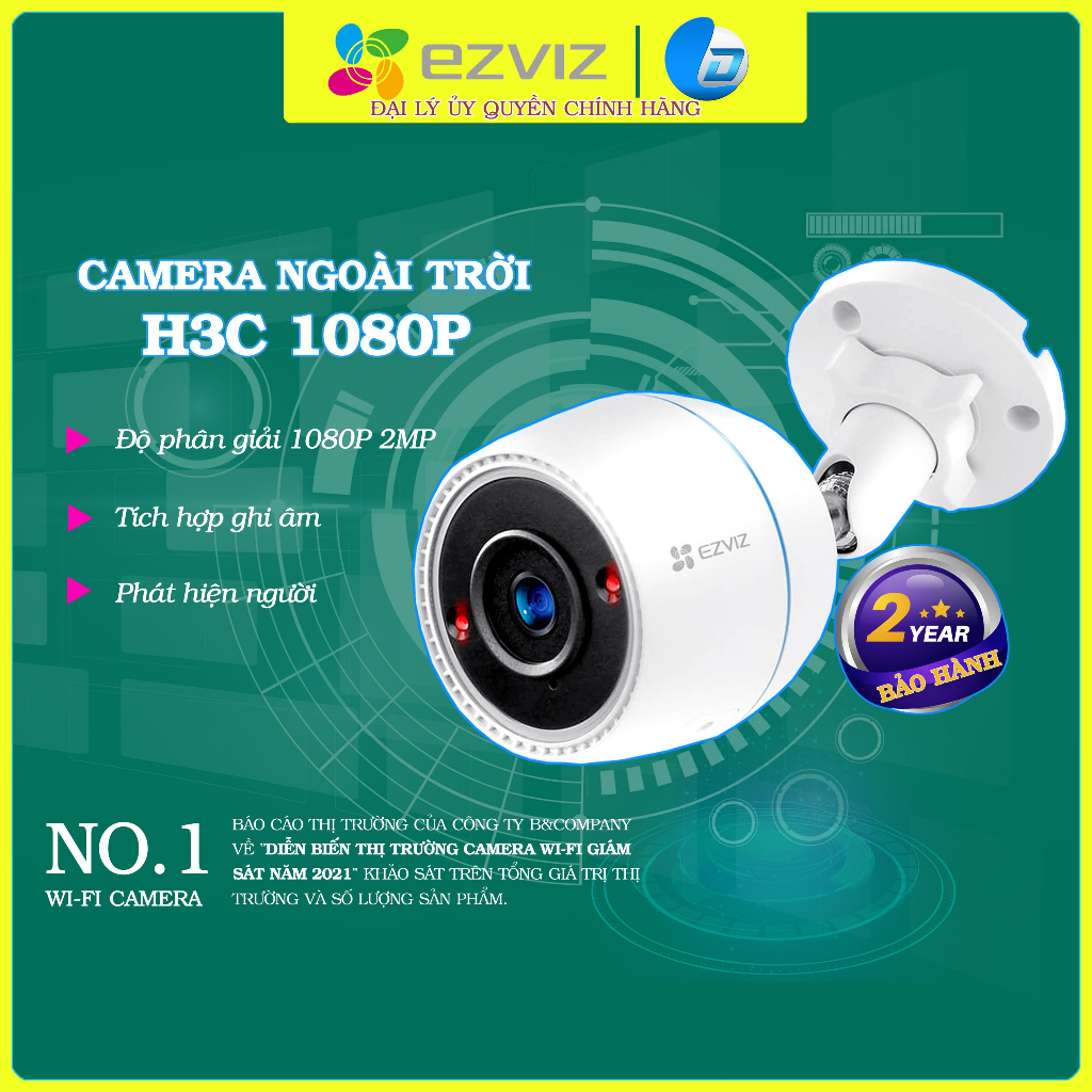 Camera Ezviz AI ngoài trời H3c 2MP/3MP/4MP 2K 2K+ chính hãng, đàm thoại 2 chiều, màu đêm