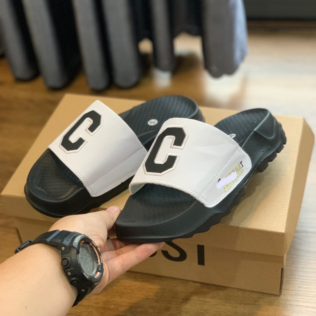 Dép thể thao quai ngang nam nữ Chữ C C đế độn 4cm Đế api bền bỉ chống trơn trượt, quai may 3 lớp chắc chắn,đen q Trắng