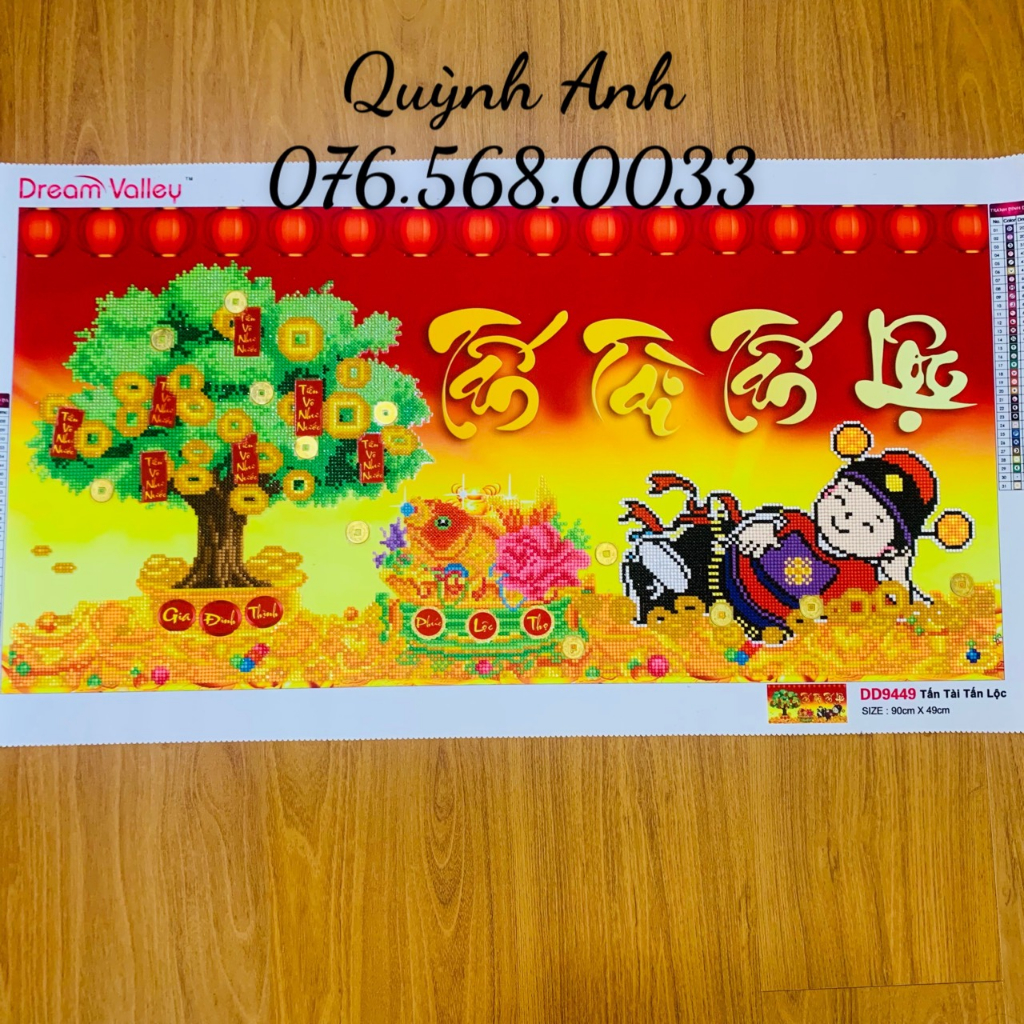 Tranh đính đá TẤN TÀI TẤN LỘC 90x49cm đã đính dd9449