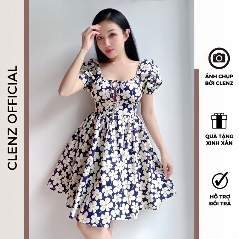 Đầm hoa tay phồng dễ thương có size XS Bigsize D08