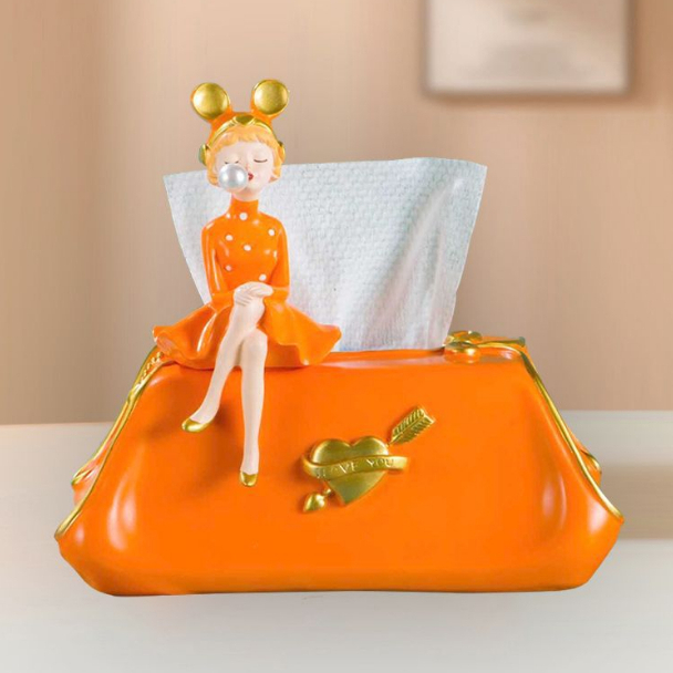 Decor Để bàn "Hộp Rút Khăn Giấy Bé Gái"  Resin Mô Hình Trang Trí, Quà Tặng Cao Cấp Sang Trọng