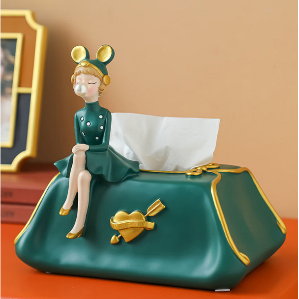 Decor Để bàn "Hộp Rút Khăn Giấy Bé Gái"  Resin Mô Hình Trang Trí, Quà Tặng Cao Cấp Sang Trọng