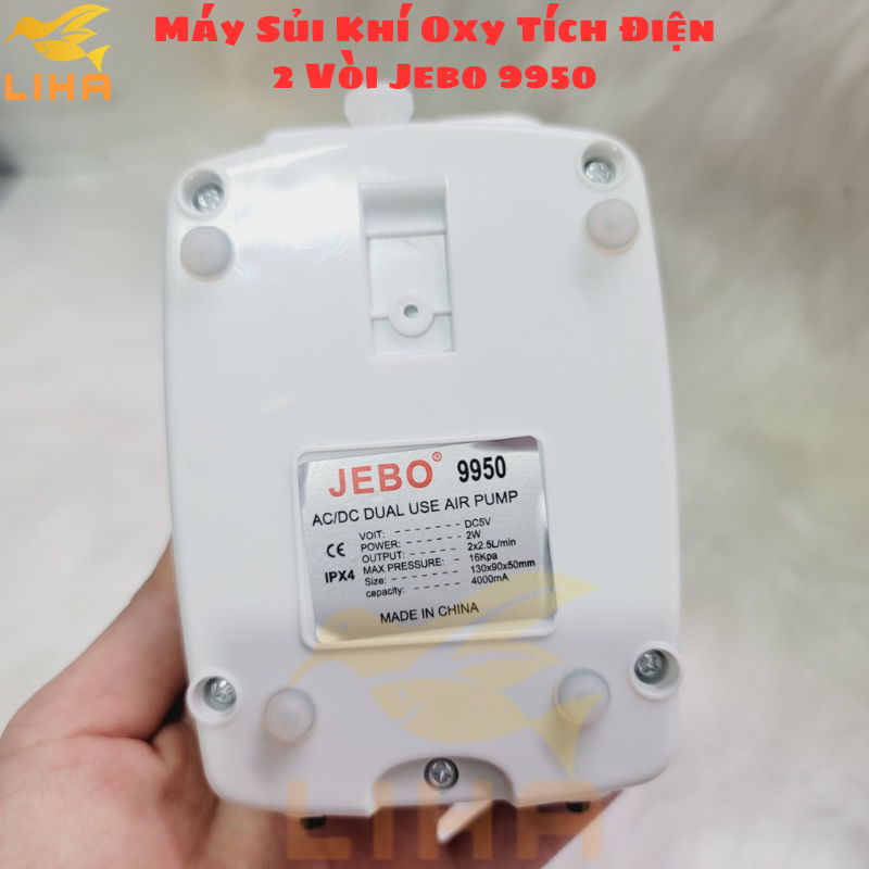 Máy Sủi Khí Oxy Tích Điện 2 Vòi Jebo 9950  - Máy Oxi Cho Hồ Cá