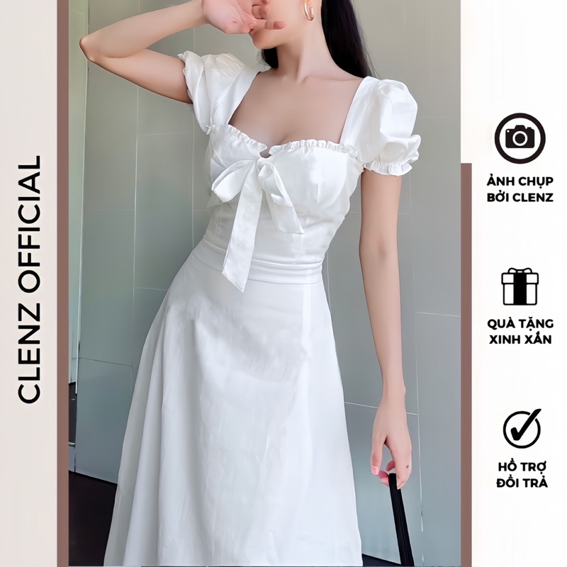 Đầm trắng dáng dài thắt nơ xinh, váy cưới cô dâu lễ ăn hỏi có size XS Bigsize D06