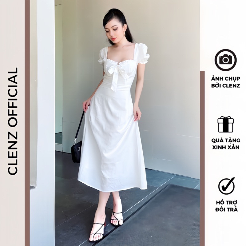 Đầm trắng dáng dài thắt nơ xinh, váy cưới cô dâu lễ ăn hỏi có size XS Bigsize D06