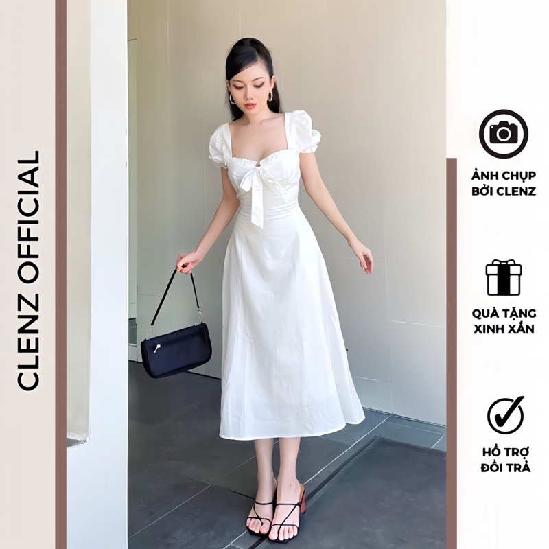 Đầm trắng dáng dài thắt nơ xinh, váy cưới cô dâu lễ ăn hỏi có size XS Bigsize D06