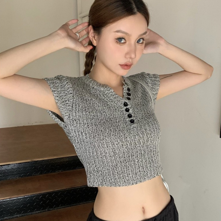 Áo len croptop tay con ngực phối nút sang trọng SHINE.CLOTHES