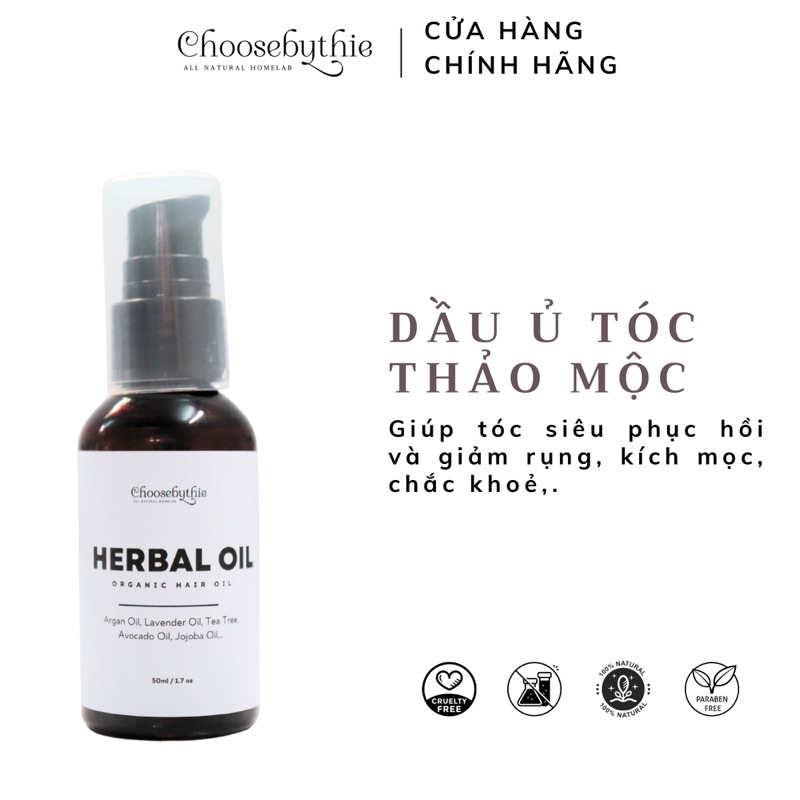 Dầu ủ tóc thảo mộc phục hồi, giảm rụng và kích mọc tóc chai 50ml - Choosebythie