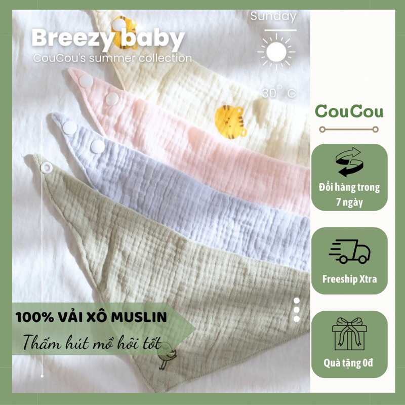 Yếm ăn tam giác sơ sinh CouCou vải Xô Muslin