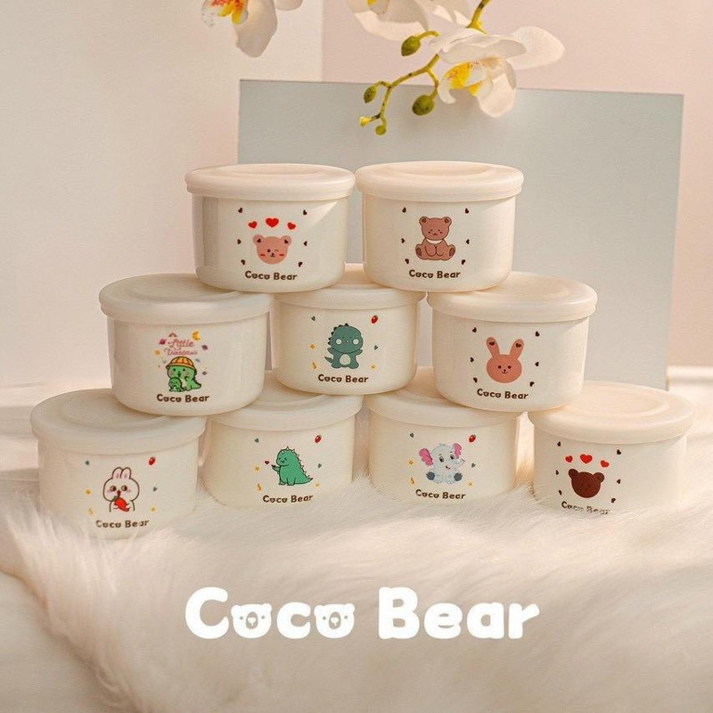 Hũ sứ chia vạch Coco Bear đựng đồ ăn dặm, trữ đông đồ ăn cho bé phong cách Hàn Quốc cho bé ăn dặm
