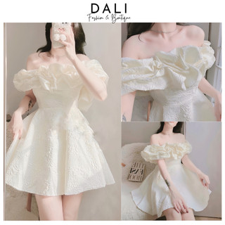 Váy Hoa Xốp Thiết Kế Trễ Vai Bồng Bềnh, Đầm Dự Tiệc Tiểu Thư Sang Chảnh