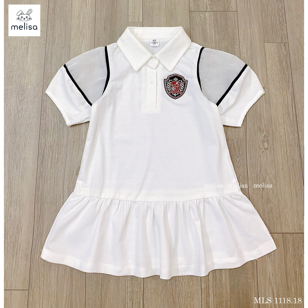 V2392 Đầm polo MLS BG tennis logo thêu màu trắng