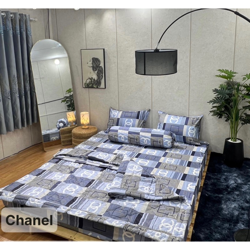 Drap cotton 100% , ga trải giường cao cấp chuẩn LOGO CTY mẫu Chanel