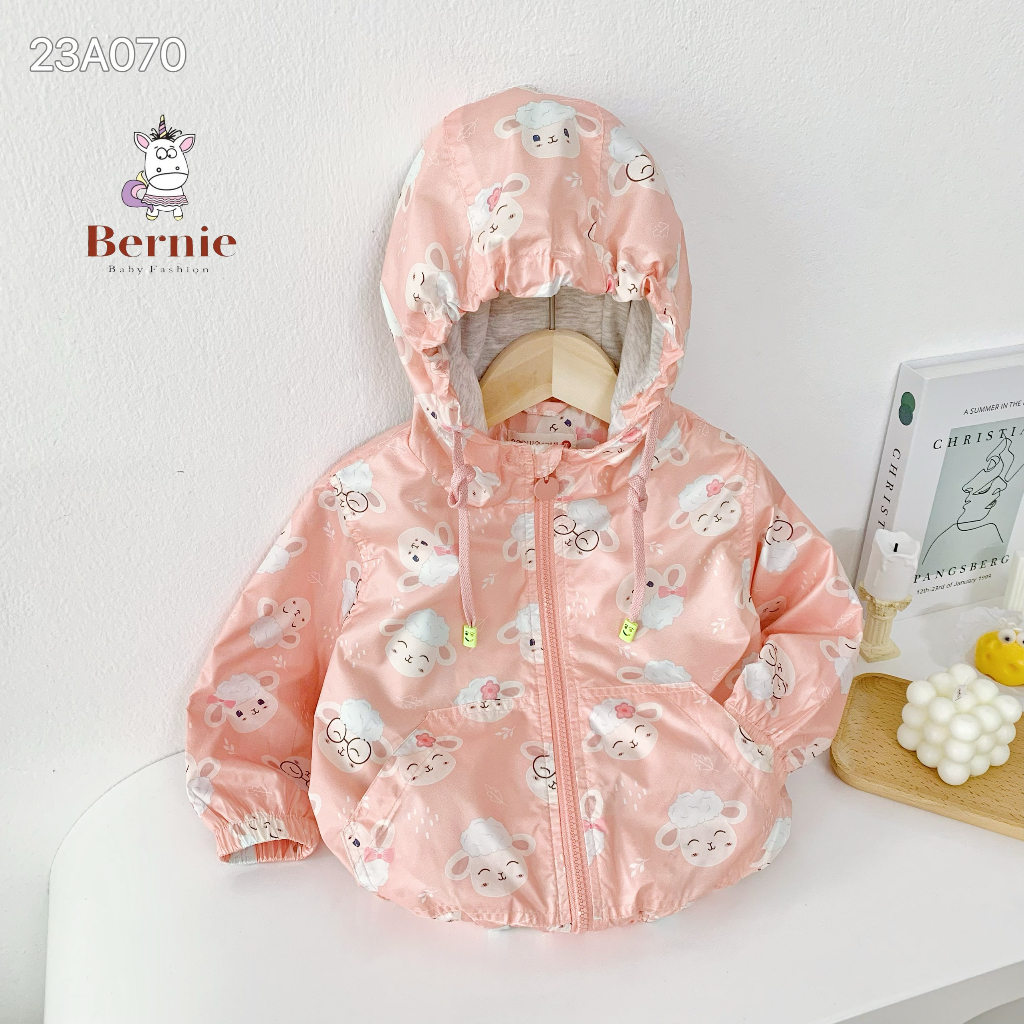 Áo khoác gió in hoạ tiết unisex cho bé trai bé gái, áo khoác dù có mũ cho bé Bernie