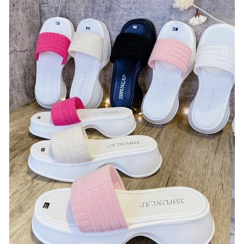 Dép Nữ Quai Ngang Đế PU Siêu Nhẹ Cực Êm Đế Eo Cao Màu Sắc Xinh Xắn