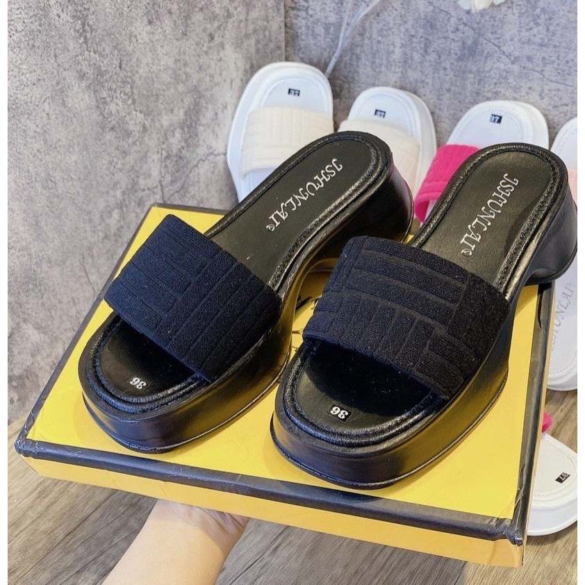 Dép Nữ Quai Ngang Đế PU Siêu Nhẹ Cực Êm Đế Eo Cao Màu Sắc Xinh Xắn